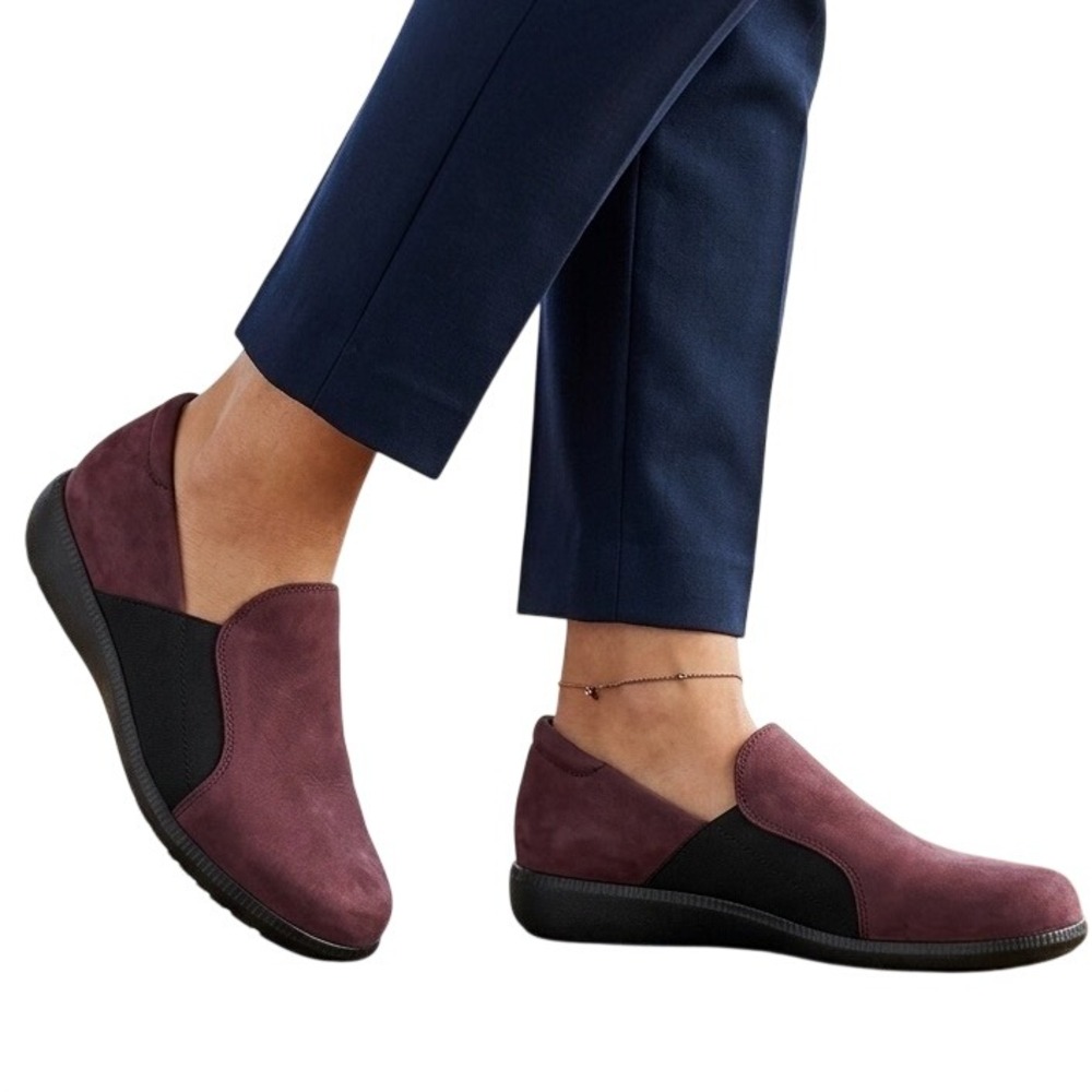 Munro American Gabbie Plum‎ Purple Leather Suede Slip On Loafers Size 10.5 Wide